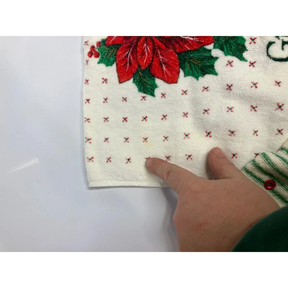 Vintage Christmas‎ holiday hand towels tea towels retro poinsettia teddy bear